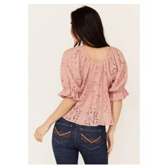 FREE PEOPLE Womens Size Small Pink Stacey Lace Cropped Hi Low Top Blouse NEW - Picture 4 of 4